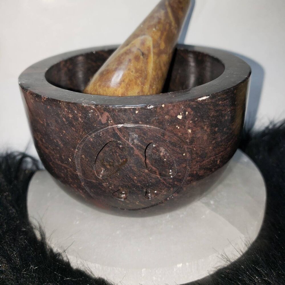 Soapstone carved peace sign‎ mortar and Pestle